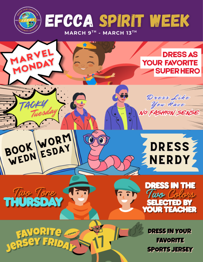 EFCCA Spirit Week Flyer with graphics